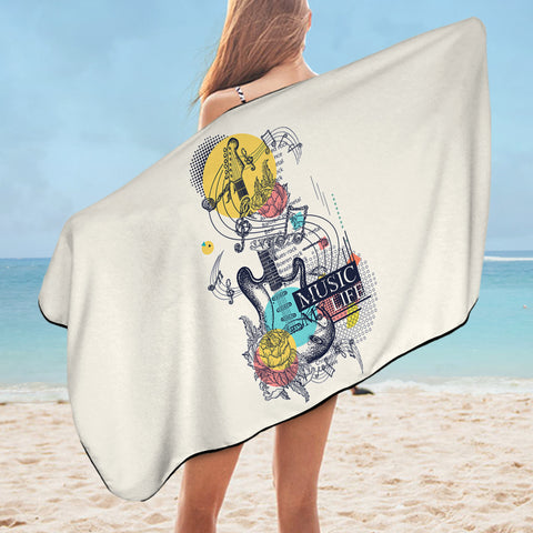 Image of Music Life - Electric Guitar Sketch SWYJ3817 Bath Towel