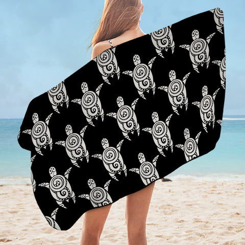 Image of Black & Grey Mandala Turtle Monogram SWYJ3861 Bath Towel