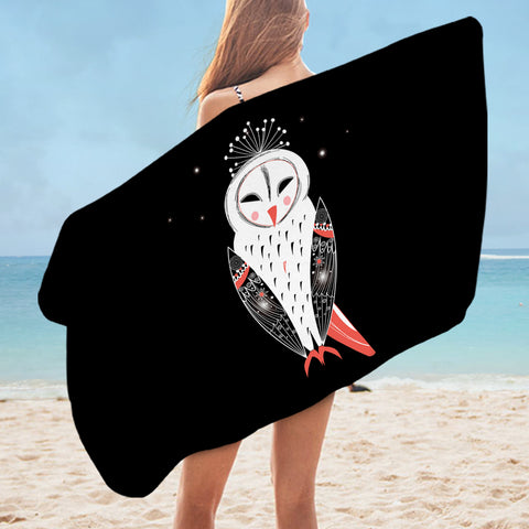 Image of White Red Female Owl SWYJ3863 Bath Towel