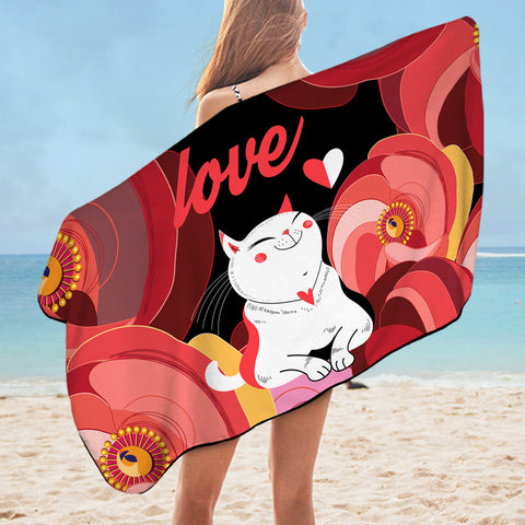Image of Love White Cat Red Theme Japan Art SWYJ3881 Bath Towel