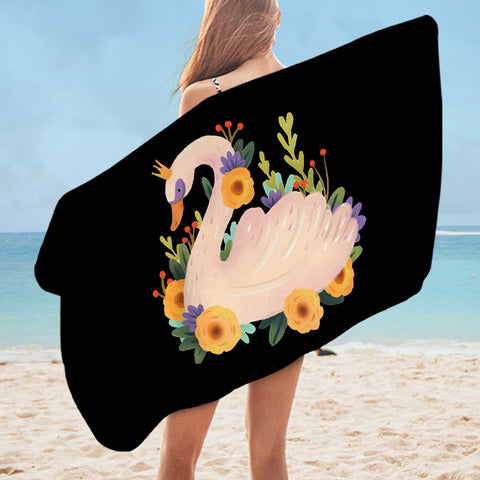Image of Floral Mute Swan Illustration Art SWYJ3882 Bath Towel