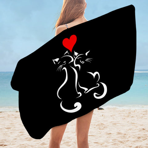 Image of Heart In Love Cat Line Art Black Theme SWYJ3886 Bath Towel