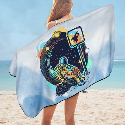 Image of Outer Space Astronaut - Watercolor Pastel Theme SWYJ3934 Bath Towel