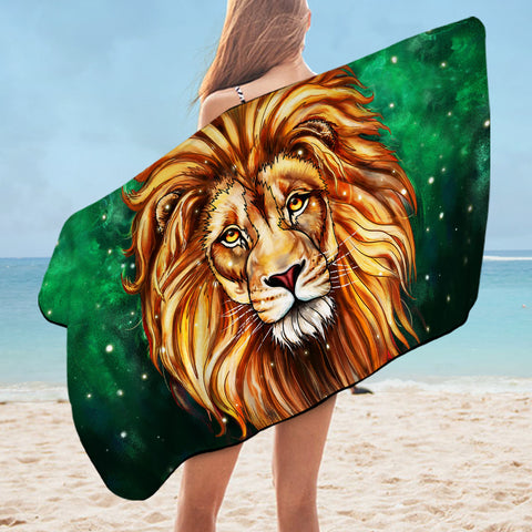 Image of Watercolor Draw Lion Green Theme SWYJ3941 Bath Towel