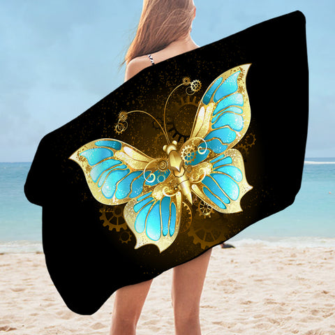 Image of Golden Satin Blue Butterfly SWYJ4113 Bath Towel