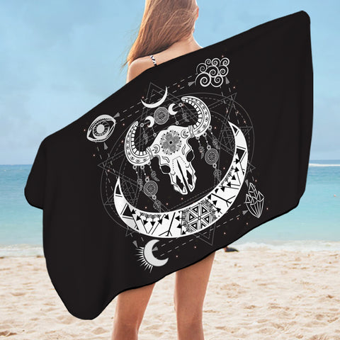 Image of B&W Zodiac Buffalo Skull SWYJ4119 Bath Towel