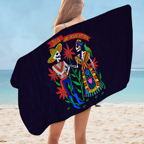 Image of Cartoon Bohemian Skull Couple SWYJ4121 Bath Towel