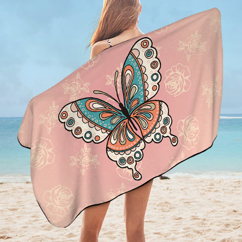 Image of Vintage Butterfly Floral Pink Theme SWYJ4291 Bath Towel