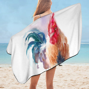 Rooster White Theme Watercolor Painting SWYJ4399 Bath Towel
