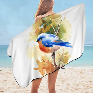 Blue Sparrow White Theme Watercolor Painting SWYJ4401 Bath Towel