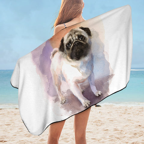 Image of White Pug Colorful Theme Watercolor Painting SWYJ4403 Bath Towel