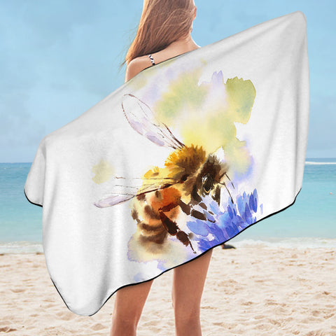 Image of Flying Bee Watercolor Painting SWYJ4405 Bath Towel