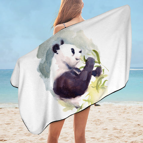 Image of Panda and Flowers Watercolor Painting SWYJ4412 Bath Towel