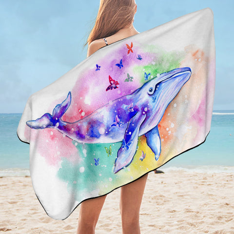 Image of Galaxy Whale Colorful Background Watercolor Painting SWYJ4413 Bath Towel