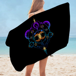 Galaxy Moon Gradient Mint & Purple Zodiac Black Theme SWYJ4416 Bath Towel