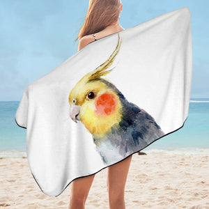 Yellow & Black Parrot White Theme Watercolor Painting SWYJ4417 Bath Towel