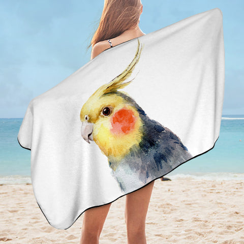Image of Yellow & Black Parrot White Theme Watercolor Painting SWYJ4417 Bath Towel