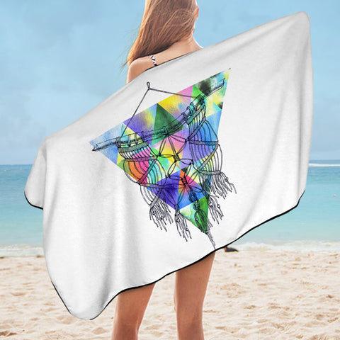 Image of Dreamcatcher Sketch Colorful Triangles Background SWYJ4422 Bath Towel