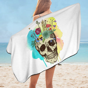 Colorful Flowers On Skull Watercolor Background SWYJ4430 Bath Towel