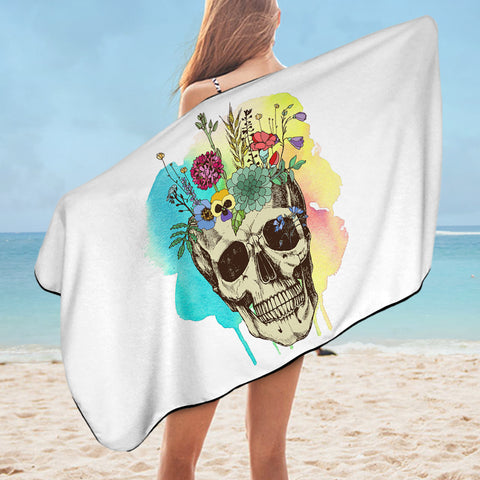 Image of Colorful Flowers On Skull Watercolor Background SWYJ4430 Bath Towel