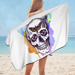 Butterfly Skull Sketch Colorful Watercolor Background SWYJ4432 Bath Towel