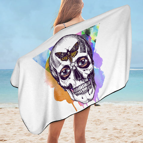 Image of Butterfly Skull Sketch Colorful Watercolor Background SWYJ4432 Bath Towel
