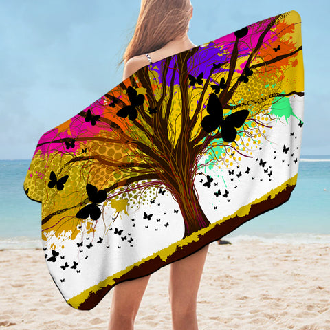 Image of Colorful Huge Tree and Multi Butterflies  SWYJ4440 Bath Towel