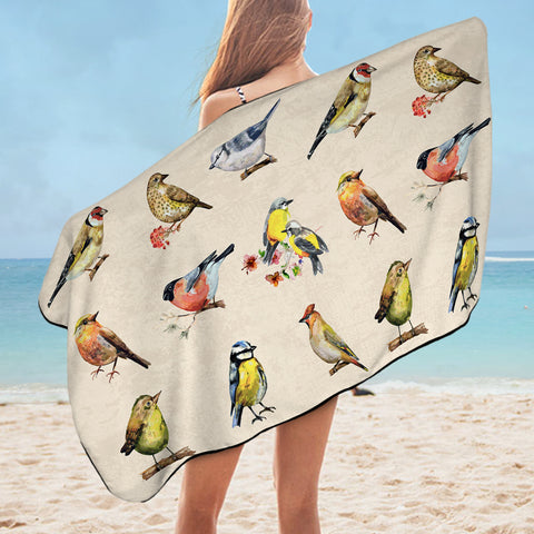 Image of Multi Colorful Bird Collection Cream Theme  SWYJ4446 Bath Towel