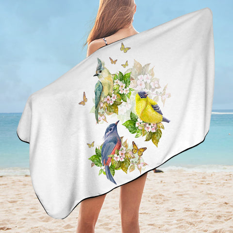 Image of Sunbirds, Butterflies And Flowers SWYJ4493 Bath Towel