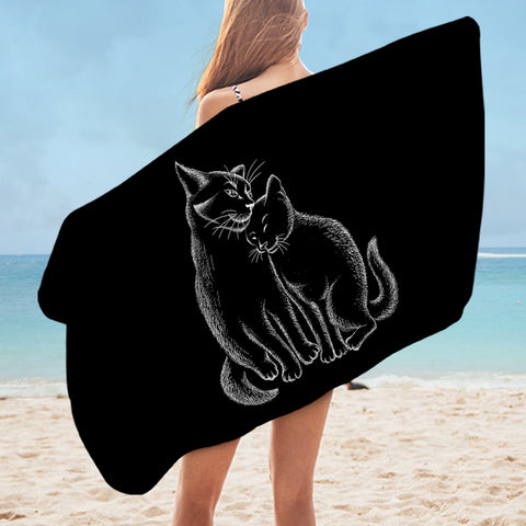 Image of Loving Cats White Sketch Black Theme SWYJ4513 Bath Towel