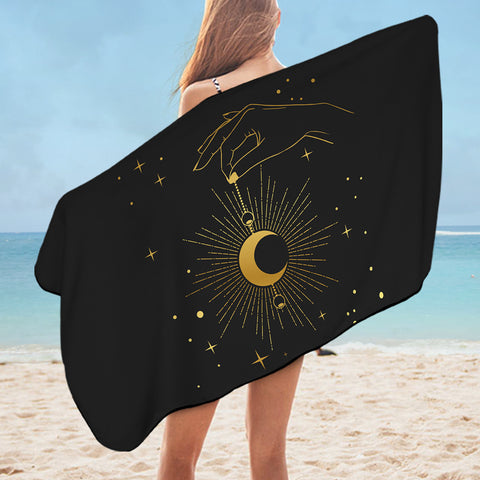 Image of Golden Hand Holding Moon Light SWYJ4514 Bath Towel