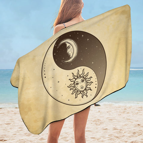 Image of Retro Yin Yang Sun and Moon Face SWYJ4519 Bath Towel