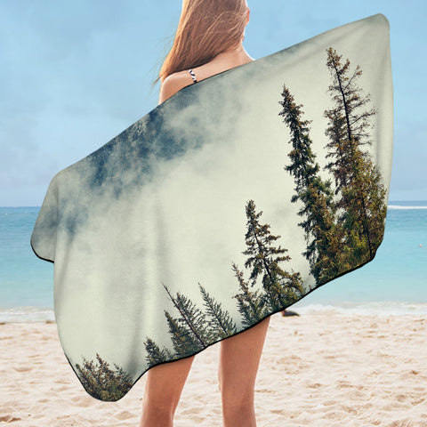 Image of Pine Plants Fog Landscape SWYJ4539 Bath Towel