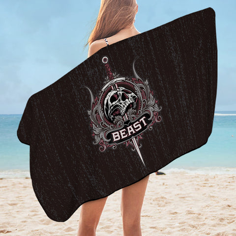 Image of Skull Knife Beast Metal Logo Black Theme SWYJ4540 Bath Towel