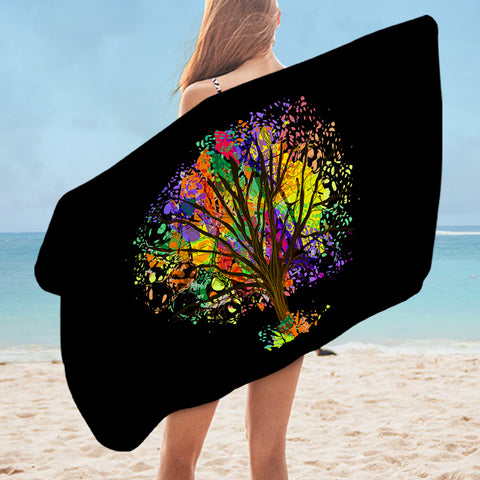 Image of Multicolor Big Tree Black Theme SWYJ4577 Bath Towel