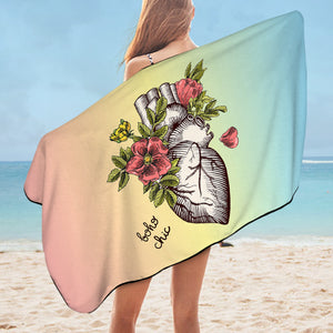 Boho Chic Vintage Floral Heart Sketch SWYJ4578 Bath Towel
