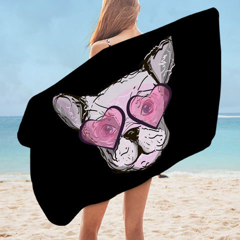 Image of Pink Heart Sunglasses Pug SWYJ4588 Bath Towel
