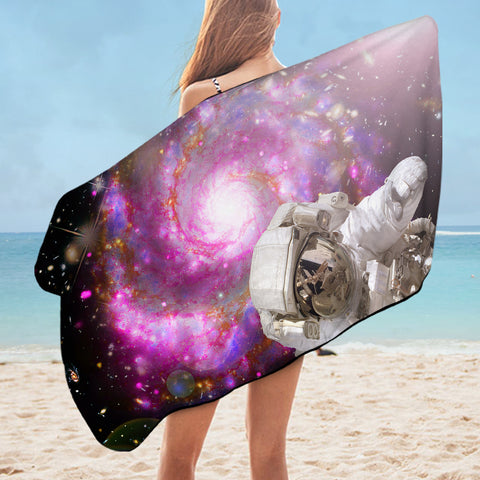 Image of Pink Purple Galaxy Astronaut Theme SWYJ4591 Bath Towel