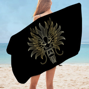 Golden Asian Dragon Head Black Theme SWYJ4598 Bath Towel