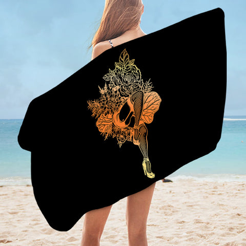 Image of Gradient Yellow & Orange Lady In The Flowers SWYJ4602 Bath Towel