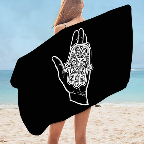 Image of B&W Tattoo Hand Illustration SWYJ4606 Bath Towel
