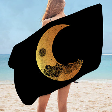 Image of Golden Half Moon Landscape Illustration SWYJ4637 Bath Towel