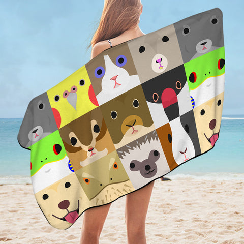 Image of Cute Cartoon Animals Checkerboard SWYJ4638 Bath Towel