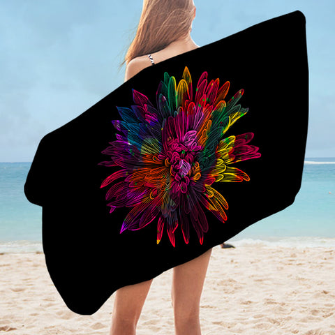 Image of Big Colorful Flower Black Theme SWYJ4641 Bath Towel