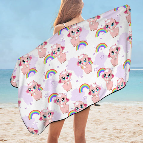Image of Cute Alapaca Rainbow Monogram SWYJ4647 Bath Towel