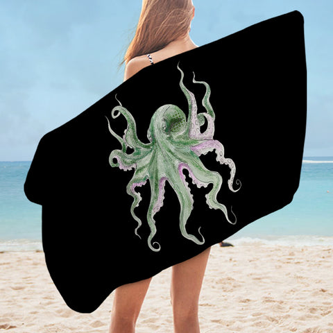 Image of Purple Green Octopus Black Theme SWYJ4660 Bath Towel