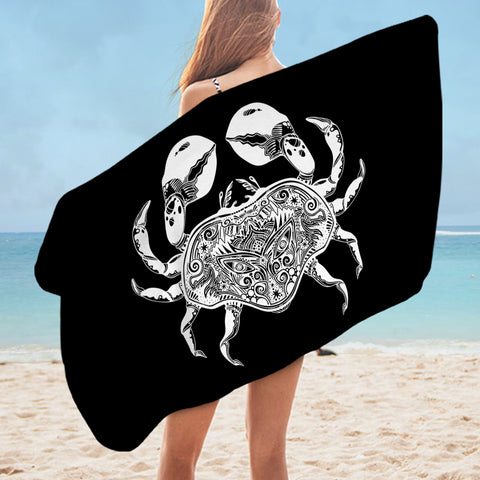 Image of B&W Tattoo Crab SWYJ4663 Bath Towel