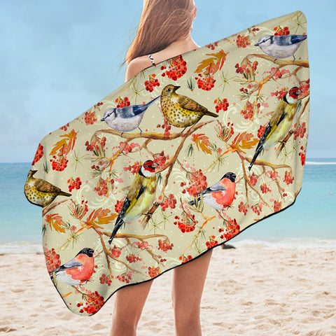 Image of Flowers & Sunbirds Cream Theme SWYJ4664 Bath Towel
