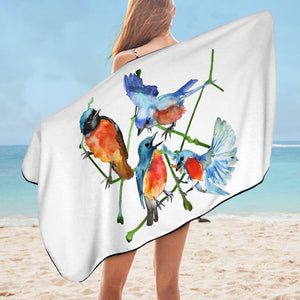 Multi Watercolor Blue Sunbirds SWYJ4730 Bath Towel