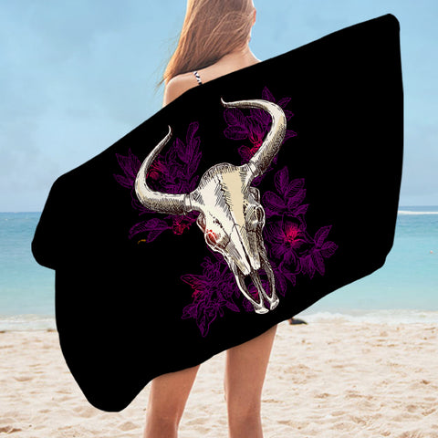 Image of Vintage Dark Purple Floral Buffalo Skull SWYJ4733 Bath Towel